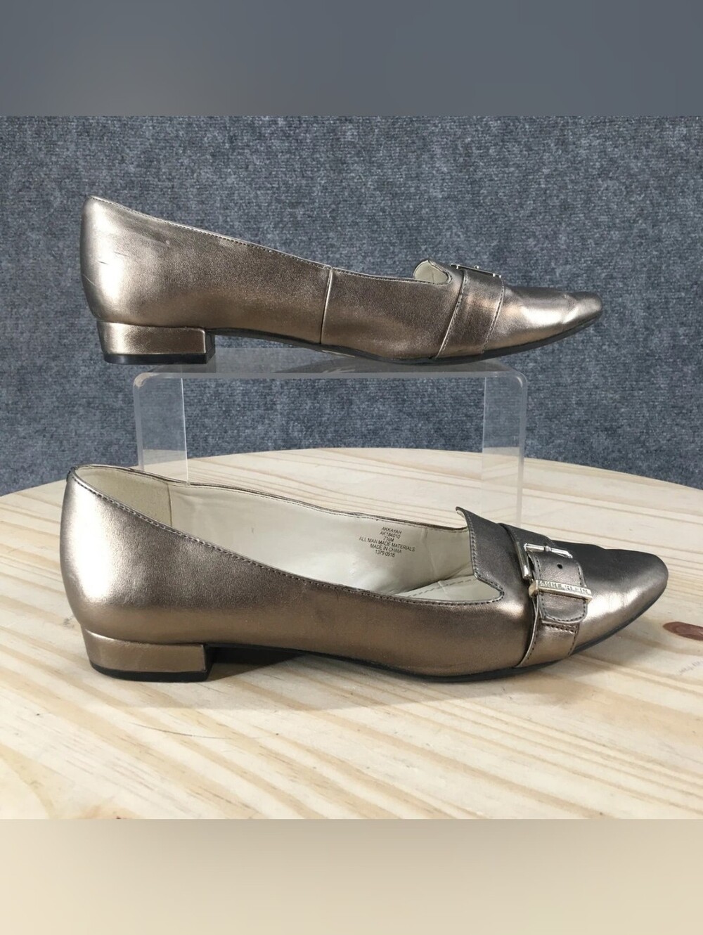 Anne Klein Metallic Pewter Pointed-Toe Buckle Pumps